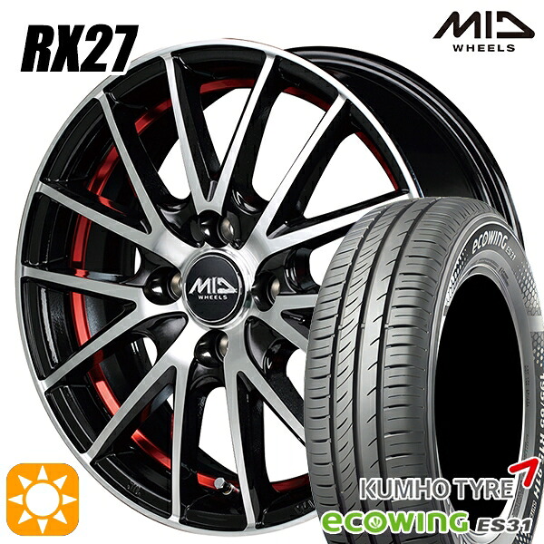 【取付対象】175/65R15 84H クムホ エコウィング ES31 MID シュナイダー RX27 BMP/アンダーカットレッドクリア 15インチ 5.5J 4H100 サマータイヤホイールセット ｜格安タイヤホイールジャストパーツ 59,160円