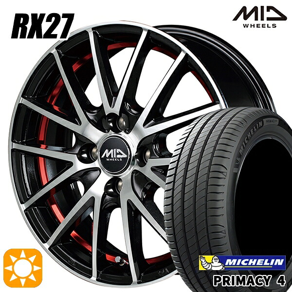 【取付対象】フィット アクア 185/60R15 88H XL ミシュラン プライマシー4 MID シュナイダー RX27 BMP/アンダーカットレッドクリア 15インチ 5.5J 4H100 サマータイヤホイールセット ｜格安タイヤホイールジャストパーツ