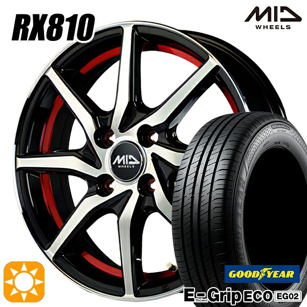 【取付対象】フィット アクア 185/60R15 84H グッドイヤー エフィシェントグリップ EG02 MID シュナイダー RX810 RX810 BP/アンダーカットレッド 15インチ 5.5J 4H100 サマータイヤホイールセット |格安タイヤホイールジャストパーツ