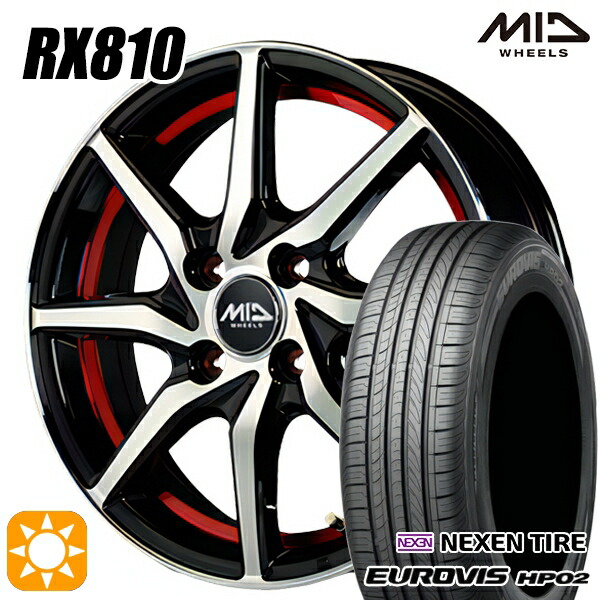 【取付対象】155/65R14 ネクセン ロードストーン ユーロビズ HP02 MID シュナイダー RX810 RX810 BP/アンダーカットレッド 14インチ 4.5J 4H100 サマータイヤホイールセット