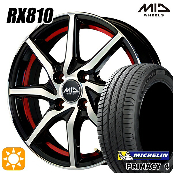 【取付対象】フィット アクア 185/60R15 88H XL ミシュラン プライマシー4 MID シュナイダー RX810 RX810 BP/アンダーカットレッド 15インチ 5.5J 4H100 サマータイヤホイールセット