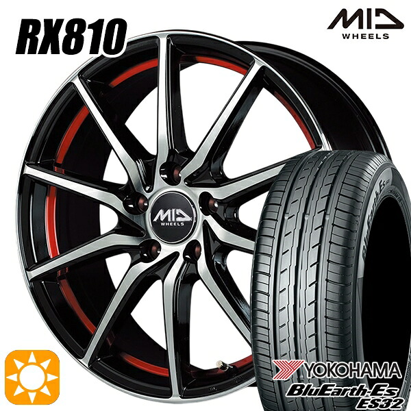 【取付対象】セレナ 215/40R18 85W ヨコハマ ブルーアース ES32 MID シュナイダー RX810 BP/アンダーカットレッド 18インチ 7.0J 5H114.3 サマータイヤホイールセット |格安タイヤホイールジャストパーツ