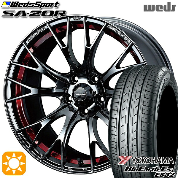 【取付対象】アウトランダー デリカD5 225/55R18 98V ヨコハマ ブルーアース ES32 Weds ウェッズスポーツ SA20R RLC（レッドライトクローム） 18インチ 7.5J 5H114.3 サマータイヤホイールセット