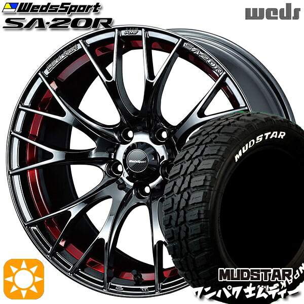 【取付対象】ヴェゼル レガシィ 225/60R18 100T WL マッドスター ワンパク M/T ホワイトレター Weds ウェッズスポーツ SA20R RLC（レッドライトクローム） 18インチ 8.5J 5H114.3 サマータイヤホイールセット