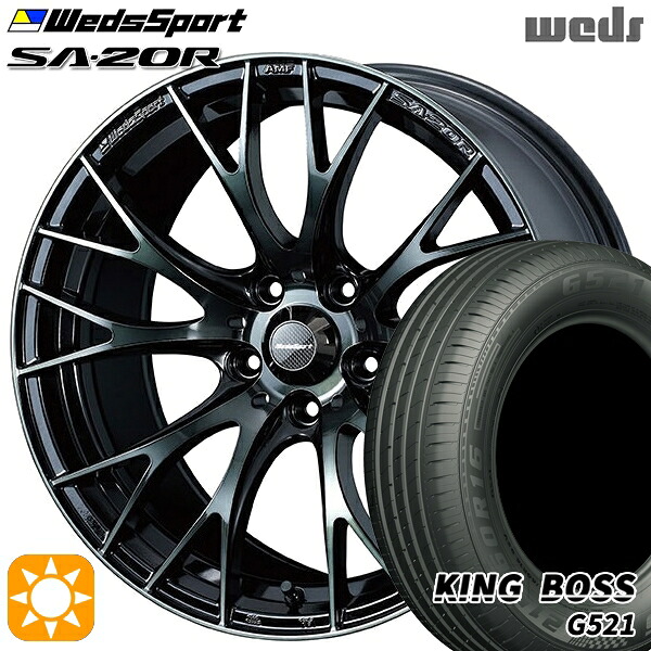 【取付対象】205/55R16 91V キングボス G521 Weds ウェッズスポーツ SA20R WBC(ウォースブラッククリアー) 16インチ 7.0J 5H100 サマータイヤホイールセット