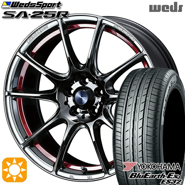 【取付対象】アウトランダー デリカD5 225/55R18 98V ヨコハマ ブルーアース ES32 Weds ウェッズスポーツ SA25R RLC (レッドライトクローム) 18インチ 7.5J 5H114.3 サマータイヤホイールセット