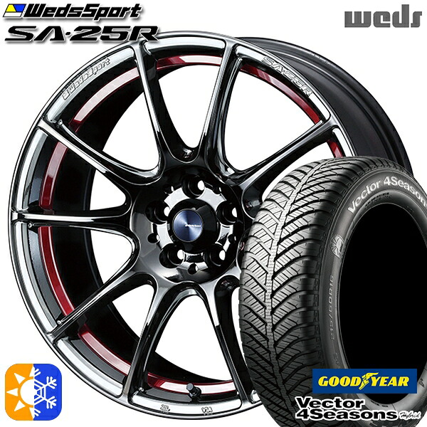 225/45R18 91H グッドイヤー ベクター フォーシーズンズ Weds ウェッズスポーツ SA25R 18インチ 7.5J 5H114.3 RLC(レッドライトクローム) オールシーズンタイヤホイールセット |格安タイヤホイールジャストパーツ