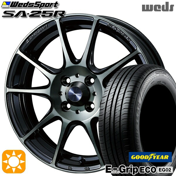 【取付対象】アクア クロスビー 185/55R16 83V グッドイヤー エフィシェントグリップ EG02 Weds ウェッズスポーツ SA25R WBC (ウォースブラッククリアー) 16インチ 6.5J 4H100 サマータイヤホイールセット |格安タイヤホイールジャストパーツ
