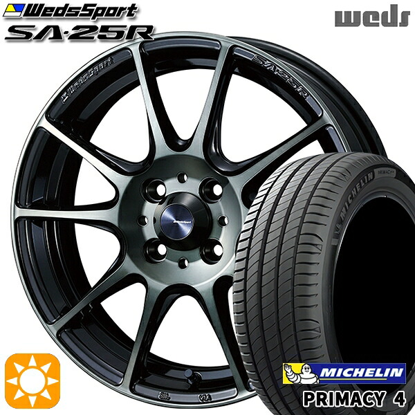 【取付対象】フィット アクア 185/60R15 88H XL ミシュラン プライマシー4 Weds ウェッズスポーツ SA25R WBC (ウォースブラッククリアー) 15インチ 6.0J 4H100 サマータイヤホイールセット ｜格安タイヤホイールジャストパーツ