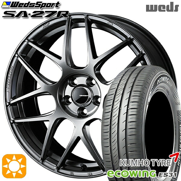 【取付対象】175/65R15 84H クムホ エコウィング ES31 Weds ウェッズスポーツ SA27R PSB（プラチナシルバーブラック） 15インチ 6.0J 4H100 サマータイヤホイールセット ｜格安タイヤホイールジャストパーツ