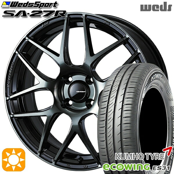 【取付対象】フィット アクア 185/60R15 84H クムホ エコウィング ES31 Weds ウェッズスポーツ SA27R WBC（ウォースブラッククリアー） 15インチ 6.0J 4H100 サマータイヤホイールセット