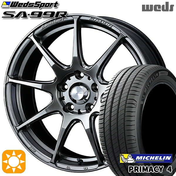 【取付対象】フィット アクア 185/60R15 88H XL ミシュラン プライマシー4 Weds ウェッズスポーツ SA99R PSB (プラチナシルバーブラック) 15インチ 6.0J 4H100 サマータイヤホイールセット ｜格安タイヤホイールジャストパーツ