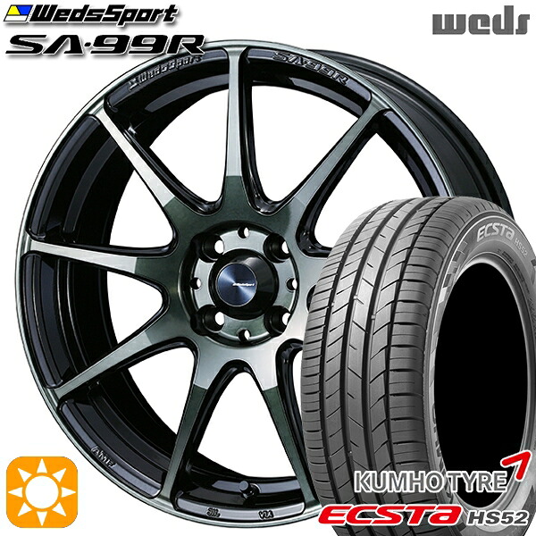 【取付対象】マツダ2 ノート 195/55R16 87V クムホ エクスタ HS52 Weds ウェッズスポーツ SA99R WBC（ウォースブラッククリアー） 16インチ 6.5J 4H100 サマータイヤホイールセット ｜格安タイヤホイールジャストパーツ