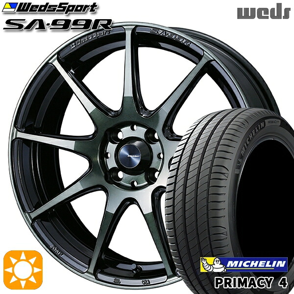【取付対象】フィット アクア 185/60R15 88H XL ミシュラン プライマシー4 Weds ウェッズスポーツ SA99R WBC(ウォースブラッククリアー) 15インチ 6.0J 4H100 サマータイヤホイールセット |格安タイヤホイールジャストパーツ