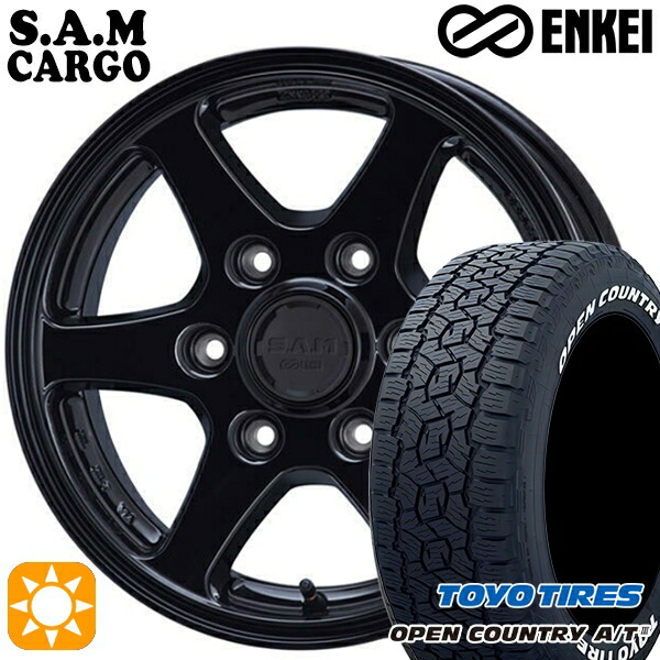 【取付対象】200系ハイエース 195/80R15 107/105N LT トーヨー オープンカントリーA/T3 ホワイトレター ENKEI S.A.M カーゴ ブラック 15インチ 6.0J 6H139.7 サマータイヤホイールセット