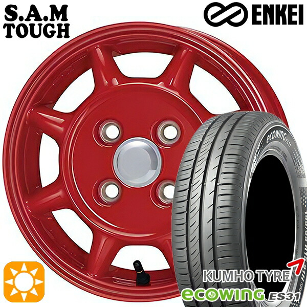 【取付対象】155/65R14 75T クムホ エコウィング ES31 ENKEI S.A.M タフ レッド 14インチ 5.0J 4H100 サマータイヤホイールセット