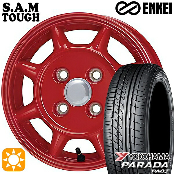 【取付対象】軽トラ 165/55R14C 95/93N ヨコハマ パラダ PA03 ENKEI S.A.M タフ レッド 14インチ 4.5J 4H100 サマータイヤホイールセット ｜格安タイヤホイールジャストパーツ