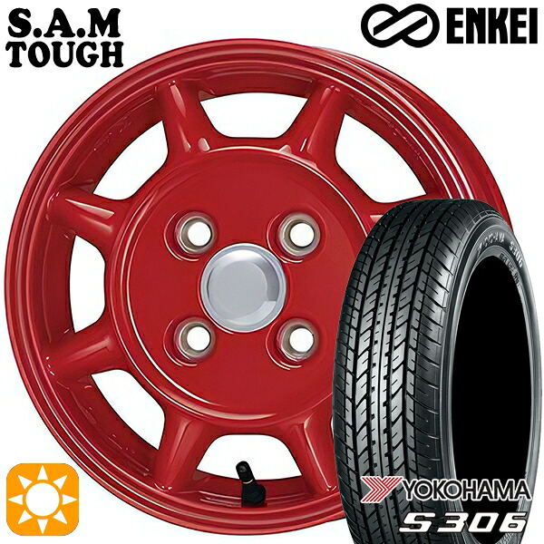 【取付対象】N-BOX 155/65R14 75S ヨコハマ S306 ENKEI S.A.M タフ レッド 14インチ 5.0J 4H100 サマータイヤホイールセット