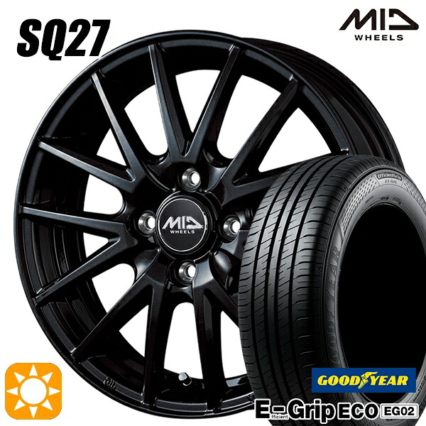 【取付対象】175/65R14 82S グッドイヤー エフィシェントグリップ EG02 MID シュナイダー SQ27 メタリックブラック 14インチ 5.5J 4H100 サマータイヤホイールセット