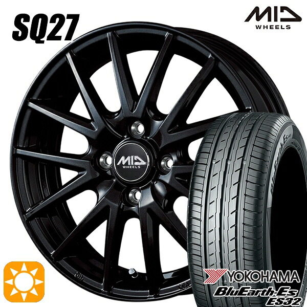 【取付対象】175/65R14 82S ヨコハマ ブルーアース ES32 MID シュナイダー SQ27 メタリックブラック 14インチ 5.5J 4H100 サマータイヤホイールセット