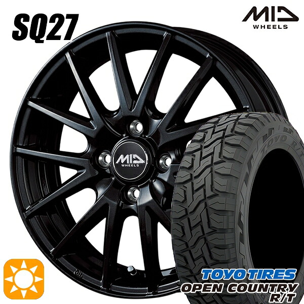 【取付対象】N-BOX 155/65R14 75Q トーヨー オープンカントリー R/T MID シュナイダー SQ27 メタリックブラック 14インチ 4.5J 4H100 サマータイヤホイールセット