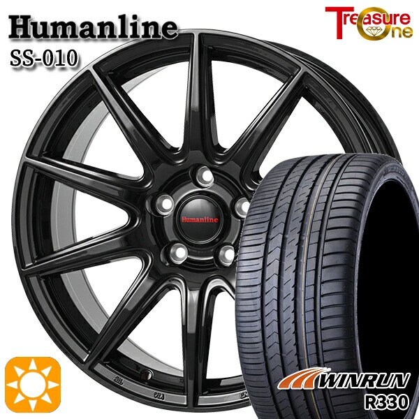 【取付対象】ジェイド アクセラ 225/40R18 92W XL ウィンラン R330 トレジャーワン ヒューマンライン SS010 ブラック 18インチ 7.0J 5H114.3 +48/+53 サマータイヤホイールセット