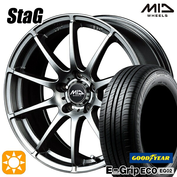 【取付対象】ライズHB ロッキーHB 195/65R16 92V グッドイヤー エフィシェントグリップ EG02 MID シュナイダー スタッグ メタリックグレー 16インチ 6.5J 5H100 サマータイヤホイールセット