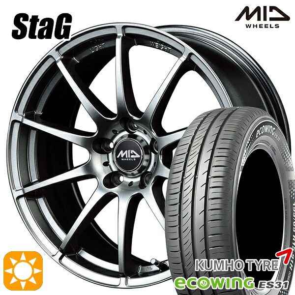 【取付対象】170シエンタ 185/60R15 84H クムホ エコウィング ES31 MID シュナイダー スタッグ メタリックグレー 15インチ 6.0J 5H100 サマータイヤホイールセット ｜格安タイヤホイールジャストパーツ