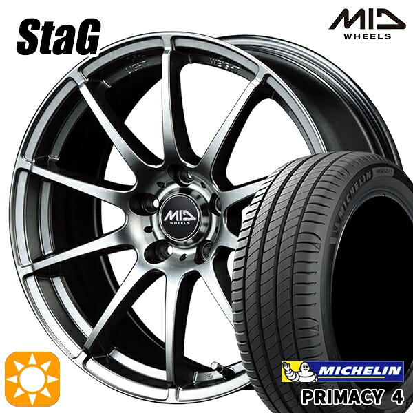 【取付対象】185/60R15 88H XL ミシュラン プライマシー4 MID シュナイダー スタッグ メタリックグレー 15インチ 6.0J 5H100 サマータイヤホイールセット ｜格安タイヤホイールジャストパーツ