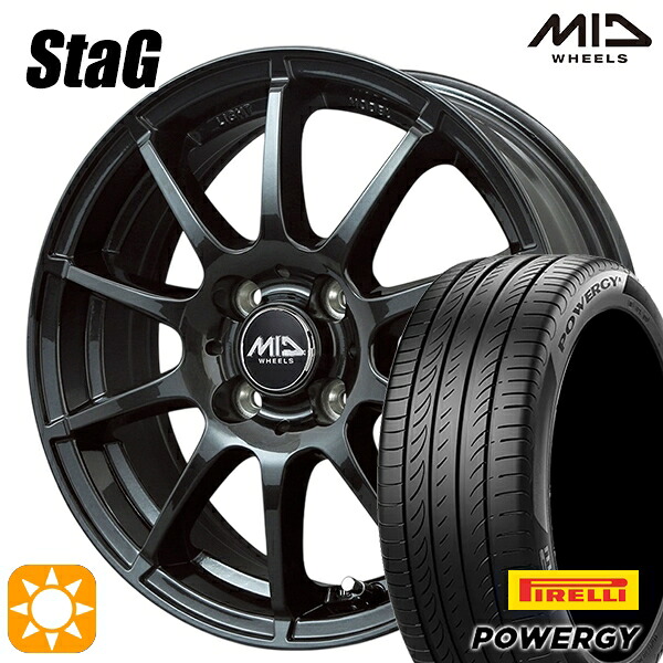 【取付対象】195/55R16 87V ピレリ パワジー MID シュナイダー スタッグ ストロングガンメタ 16インチ 6.0J 4H100 サマータイヤホイールセット |格安タイヤホイールジャストパーツ
