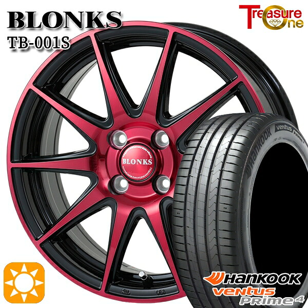 【取付対象】アクア クロスビー 185/55R16 83H ハンコック veNtus PRime4 K135 トレジャーワン ブロンクス TB001S レッドクリア 16インチ 6.0J 4H100 サマータイヤホイールセット
