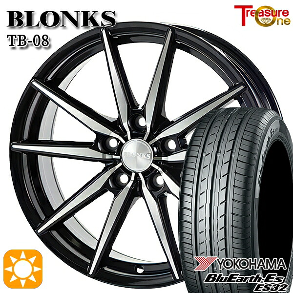 【取付対象】205/55R16 91V ヨコハマ ブルーアース ES32 トレジャーワン ブロンクス TB08 ブラックポリッシュ 16インチ 6.5J 5H100 サマータイヤホイールセット