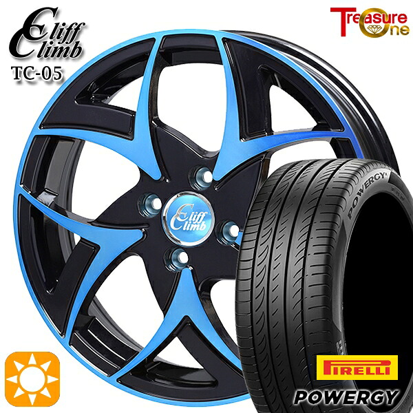 【取付対象】マツダ2 ノート 195/55R16 87V ピレリ パワジー トレジャーワン クリフクライム TC05 ブラックポリッシュブルークリア 16インチ 6.0J 4H100 サマータイヤホイールセット ｜格安タイヤホイールジャストパーツ