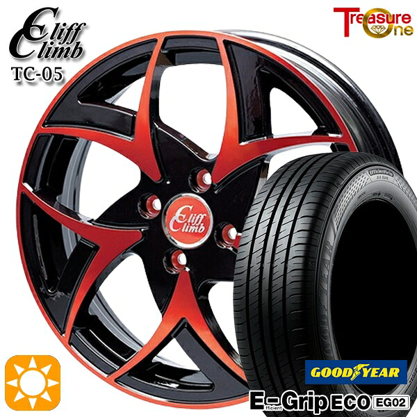 【取付対象】ライズ ロッキー 195/65R16 92V グッドイヤー エフィシェントグリップ EG02 トレジャーワン クリフクライム TC05 ブラックポリッシュレッドクリア 16インチ 6.0J 4H100 サマータイヤホイールセット |格安タイヤホイールジャストパーツ