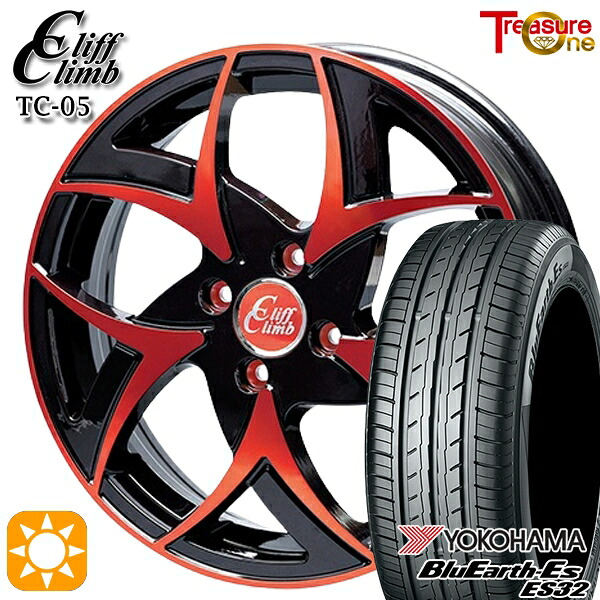 【取付対象】エブリィワゴン 165/60R14 75T ヨコハマ ブルーアース ES32 トレジャーワン クリフクライム TC05 ブラックポリッシュレッドクリア 14インチ 4.5J 4H100 サマータイヤホイールセット
