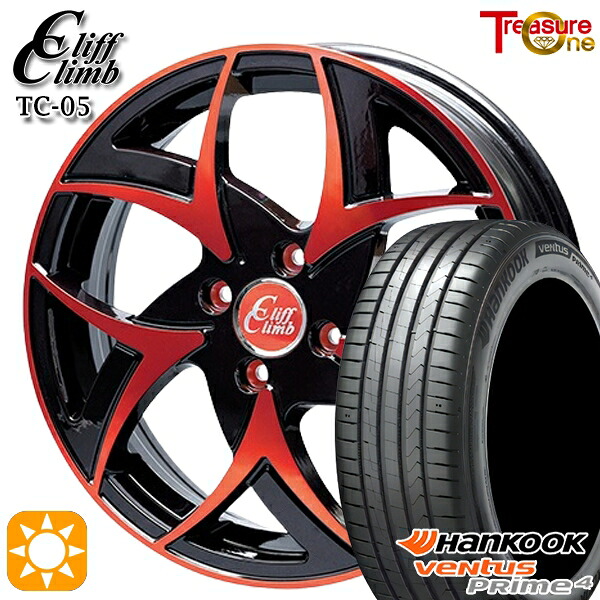 【取付対象】195/65R16 92V ハンコック veNtus PRime4 K135 トレジャーワン クリフクライム TC05 ブラックポリッシュレッドクリア 16インチ 6.0J 4H100 サマータイヤホイールセット