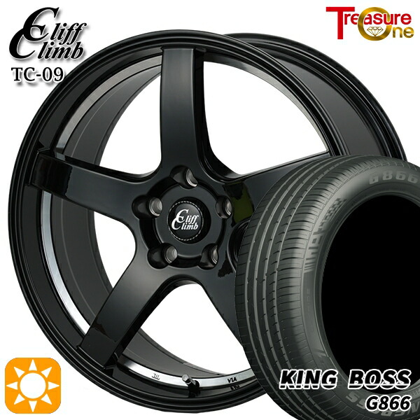 【取付対象】225/50R18 99W XL キングボス G866 トレジャーワン クリフクライム TC09 ブラックアンダーカットポリッシュ 18インチ 7.0J 5H114.3 サマータイヤホイールセット