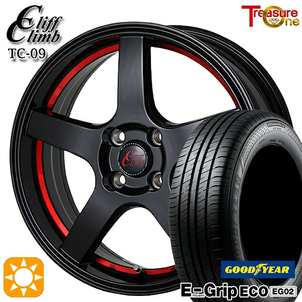 【取付対象】ライズ ロッキー 195/65R16 92V グッドイヤー エフィシェントグリップ EG02 トレジャーワン クリフクライム TC09 ブラックレッドアンダーカット 16インチ 6.0J 4H100 サマータイヤホイールセット ｜格安タイヤホイールジャストパーツ