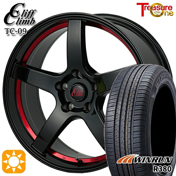 【取付対象】マツダ6 エクストレイル 225/60R18 104V XL ウィンラン R380 トレジャーワン クリフクライム TC09 ブラックレッドアンダーカット 18インチ 7.0J 5H114.3 サマータイヤホイールセット
