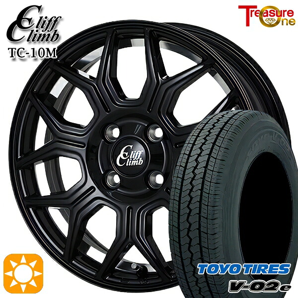【取付対象】軽トラ 145/80R12 80/78N トーヨー V02E V-02E トレジャーワン クリフクライム TC10M ブラックアンダーカットポリッシュ 12インチ 4.0J 4H100 サマータイヤホイールセット