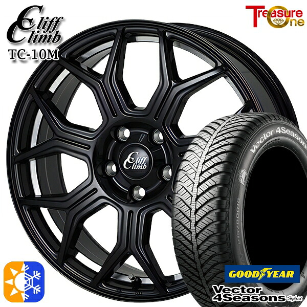 235/50R18 101H XL グッドイヤー ベクター フォーシーズンズ トレジャーワン クリフクライム TC10M 18インチ 7.0J 5H114.3 ブラックポリッシュ オールシーズンタイヤホイールセット