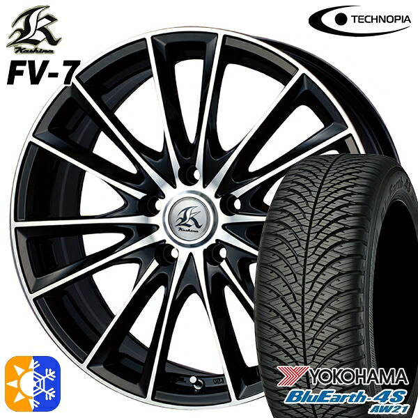 235/50R18 101Y XL ヨコハマ ブルーアース 4S AW21 テクノピア カシーナ FV7 ブラックポリッシュ 18インチ 7.0J 5H114.3 オールシーズンタイヤホイールセット