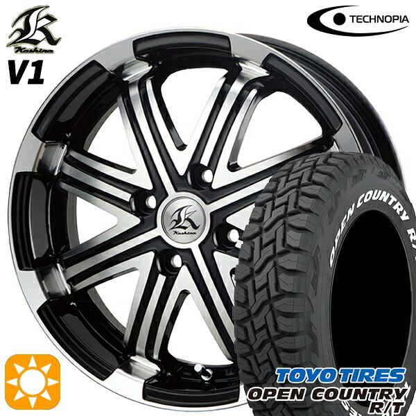 【取付対象】155/65R14 75Q WL トーヨー オープンカントリー R/T ホワイトレター テクノピア カシーナ V1 ブラックポリッシュ 14インチ 4.5J 4H100 サマータイヤホイールセット |格安タイヤホイールジャストパーツ