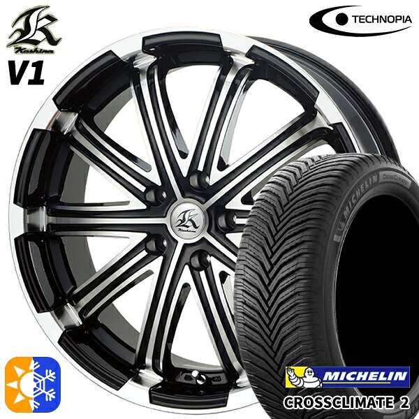 235/55R18 104V XL ミシュラン クロスクライメート2 テクノピア カシーナ V1 ブラックポリッシュ 18インチ 7.0J 5H114.3 オールシーズンタイヤホイールセット