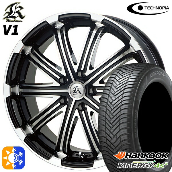 225/40R18 92Y XL ハンコック KInERGy 4s 2 (H750) テクノピア カシーナ V1 ブラックポリッシュ 18インチ 7.0J 5H114.3 オールシーズンタイヤホイールセット
