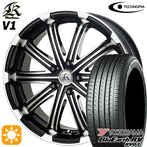 【取付対象】225/60R18 100H ヨコハマ ブルーアース RV03 テクノピア カシーナ V1 ブラックポリッシュ 18インチ 7.0J 5H114.3 サマータイヤホイールセット |格安タイヤホイールジャストパーツ