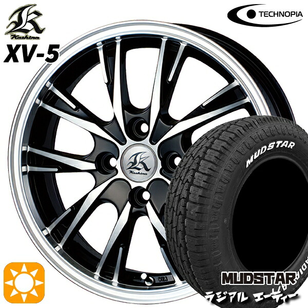 【取付対象】155/65R14 75S マッドスター ラジアル A/T ホワイトレター テクノピア カシーナ XV5 ブラックポリッシュ 14インチ 4.5J 4H100 サマータイヤホイールセット