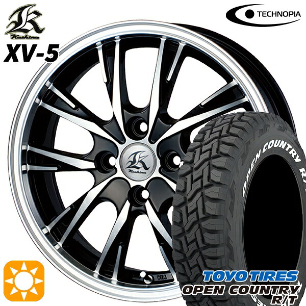 【取付対象】155/65R14 75Q WL トーヨー オープンカントリー R/T ホワイトレター テクノピア カシーナ XV5 ブラックポリッシュ 14インチ 4.5J 4H100 サマータイヤホイールセット |格安タイヤホイールジャストパーツ