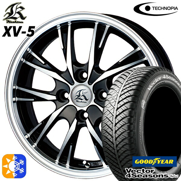 165/50R15 73H グッドイヤー ベクター フォーシーズンズ テクノピア カシーナ XV5 ブラックポリッシュ 15インチ 5.0J 4H100 オールシーズンタイヤホイールセット