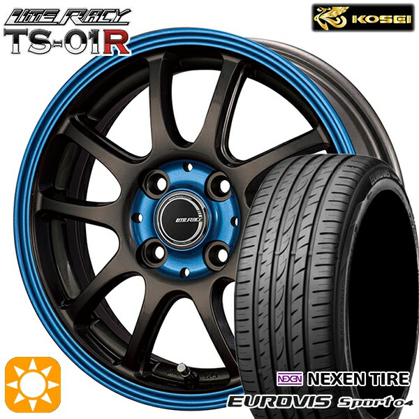 【取付対象】165/60R14 75H ロードストーン ユーロビズ Sport 04 コーセイ リテラシー TS-01R ブラック/ブルークリア 14インチ 4.5J 4H100 +43 サマータイヤホイールセット 49,860円
